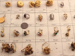 Czech vintage Art Deco technical sample card (55) rhinestone oriental style brass earrings