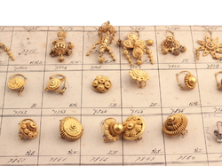 Czech vintage Art Deco technical sample card (55) rhinestone oriental style brass earrings