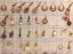 Art Deco technical design card (66) Czech vintage glass bead coin brass filigree earrings