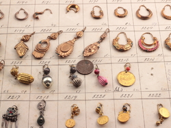 Art Deco technical design card (66) Czech vintage glass bead coin brass filigree earrings