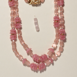 Czech vintage 2 strand necklace pink satin atlas pink opaline flower glass beads 