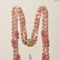 Czech vintage 2 strand necklace pink satin atlas pink opaline flower glass beads 