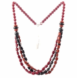 Vintage Czech 1 to 3 strand necklace black brown red glass beads