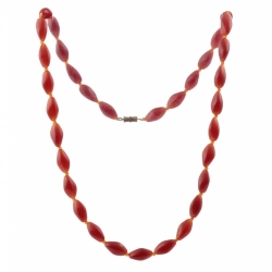 Vintage Czech necklace carnelian red opaline oval glass beads