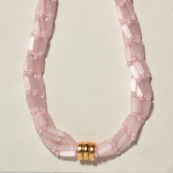 Czech vintage 5 strand necklace pink satin atlas glass beads 