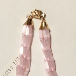 Czech vintage 5 strand necklace pink satin atlas glass beads 