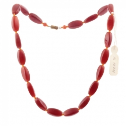 Vintage Czech necklace carnelian red opaline oval rectangle glass beads