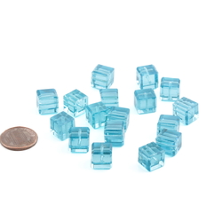 Lot (17) Austrian D.S antique dark aqua blue cube faceted glass beads 9/10mm