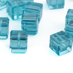 Lot (17) Austrian D.S antique dark aqua blue cube faceted glass beads 9/10mm