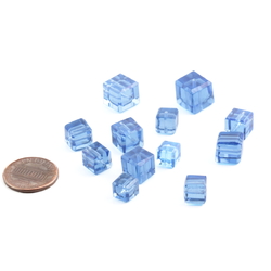 Lot (12) rare Austrian D.S antique sapphire blue cube faceted glass beads 8-11mm