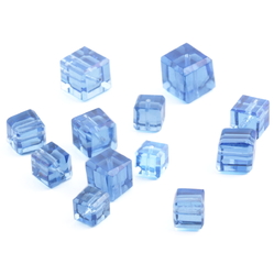 Lot (12) rare Austrian D.S antique sapphire blue cube faceted glass beads 8-11mm