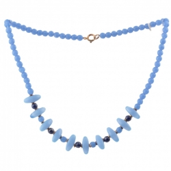 Vintage Czech necklace chalcedony blue opaline glass beads
