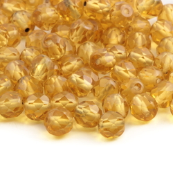 Lot (120) Austrian D.S vintage round faceted pale topaz glass beads 6mm