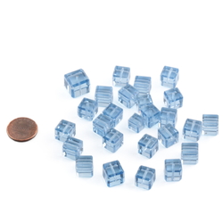 Lot (26) rare Austrian D.S antique light sapphire blue cube faceted glass beads 8-11mm