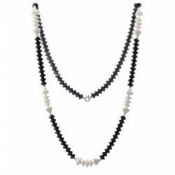 Vintage Czech necklace black white rondelle pyramid glass beads