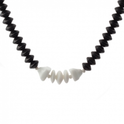 Vintage Czech necklace black white rondelle pyramid glass beads