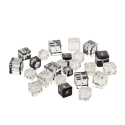 Lot (24) rare Austrian D.S antique crystal and black clear bicolor cube faceted glass beads 8-13mm