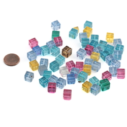 Lot (59) rare Austrian D.S antique blue pink yellow green cube faceted glass beads 6-10mm
