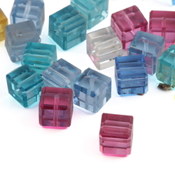 Lot (59) rare Austrian D.S antique blue pink yellow green cube faceted glass beads 6-10mm