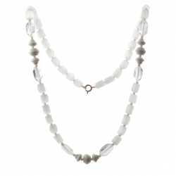 Vintage Czech necklace frost crystal satin atlas pentagon clear hexagon white glass beads