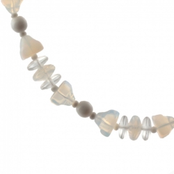 Vintage Czech necklace white clear opaline round rondelle pyramid glass beads