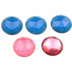 Lot (5) 26mm large Czech vintage round faceted blue pink flatback glass rhinestones