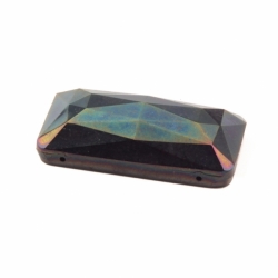 40x21mm Czech vintage iridescent metallic black rectangle faceted 2 hole connector glass bead