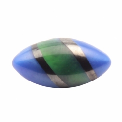 16mm antique Czech copper foil striped blue green satin bicolor oval lampwork glass button