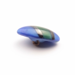 16mm antique Czech copper foil striped blue green satin bicolor oval lampwork glass button