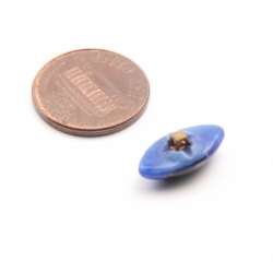 16mm antique Czech copper foil striped blue green satin bicolor oval lampwork glass button
