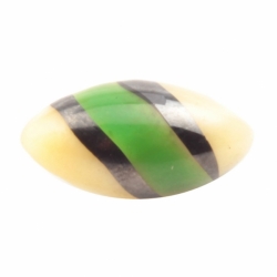 16mm antique Czech copper foil striped yellow green satin bicolor oval lampwork glass button