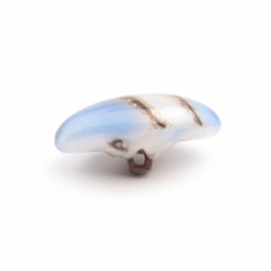 16mm antique Czech aventurine goldstone striped blue white satin bicolor oval lampwork glass button