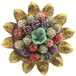 Vintage Czech glass beaded berry and flower bouquet gold pin brooch