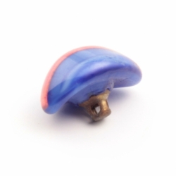 13mm antique Czech foil lined blue satin pink bicolor oval lampwork glass button
