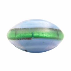 13mm antique Czech foil lined aqua satin green bicolor oval lampwork glass button