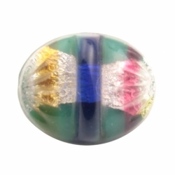 11mm antique Czech rainbow striped blue overlay foil lampwork oval glass button