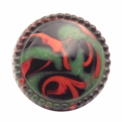 16mm antique Czech orange green swirl aventurine goldstone black conical glass button