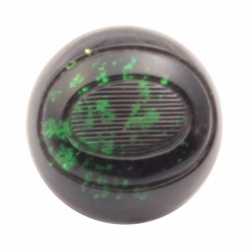 16mm antique Czech foil marble green black bicolor ribbed glass button