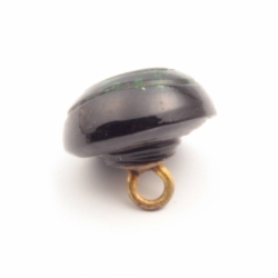 16mm antique Czech foil marble green black bicolor ribbed glass button