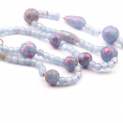 Lot (81) vintage Czech pink satin floral aventurine gold blue and blue opaline lampwork glass beads