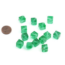 Lot (14) Austrian D.S vintage Emerald green cube faceted glass beads 11mm
