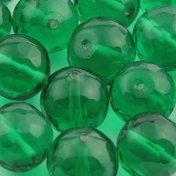 Lot (30) large Austrian D.S vintage Emerald green round faceted glass beads prisms 15mm