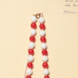 Vintage Czech necklace red white round glass beads 