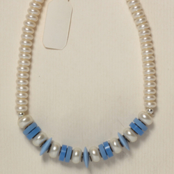 Vintage Czech necklace pearl rondelle beads blue plastic beads