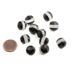 Lot (11) rare Austrian D.S vintage black and crystal round headpin glass beads