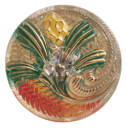 Czech reverse painted 14k gold gilt floral glass button 27mm