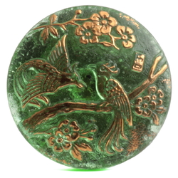 Czech floral hand gold gilt tropical exotic birds lacy style glass button 27mm