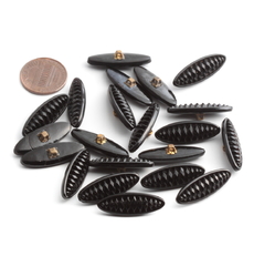Lot (21) vintage Czech Art Deco 1930's oval faceted jet black glass buttons 26mm