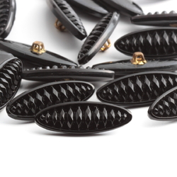 Lot (21) vintage Czech Art Deco 1930's oval faceted jet black glass buttons 26mm