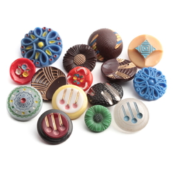Lot (15) vintage 1920's Czech Art Deco geometric and floral glass buttons 